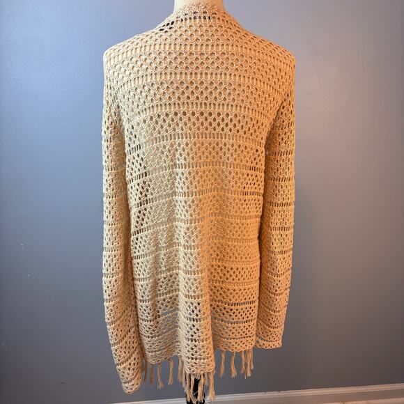 Crystal Kobe Crochet Boho Open Front Fringe Mesh Cardigan Sweater XL - Picture 2 of 8
